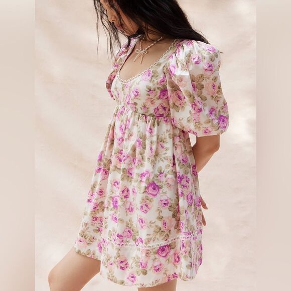 NWT For Love & Lemons Milani Floral Babydoll Mini Dress womens size 1x‎ - Picture 4 of 15
